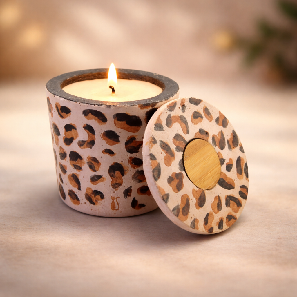 Bougie Motif Béton Léopard Marron