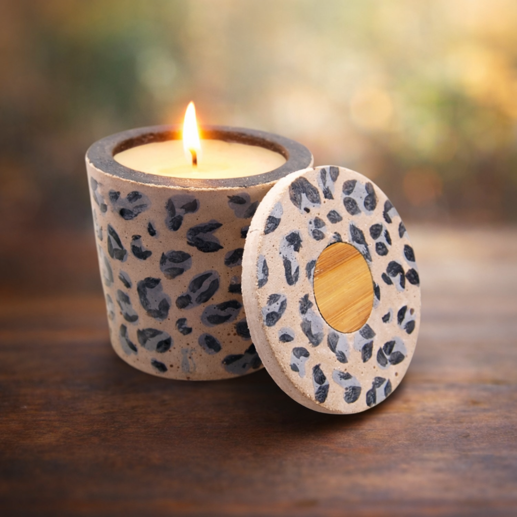 Bougie Motif Béton Léopard Gris
