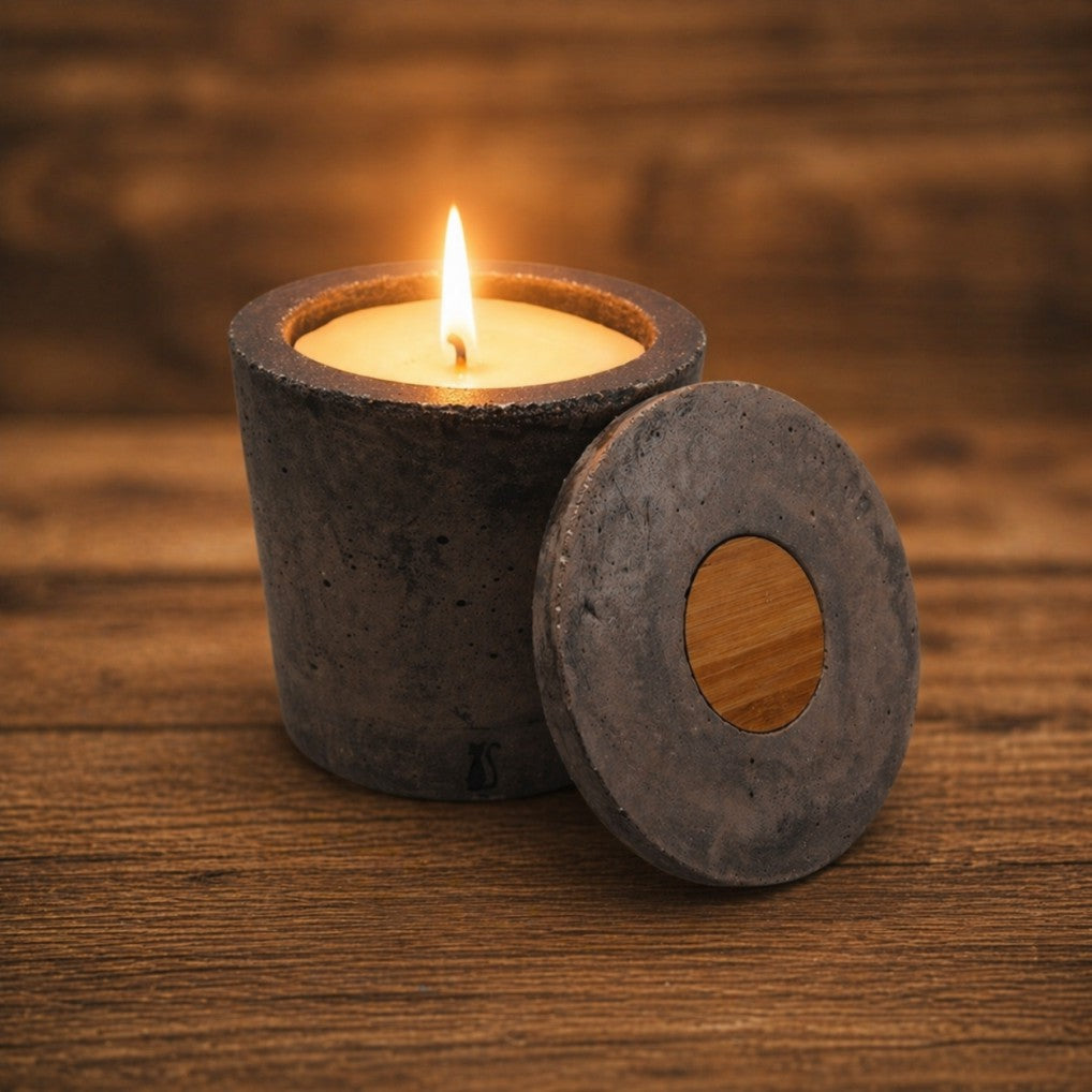 Bougie artistique béton gris/noir — Pièce unique peinte à la main | Grain de Béton