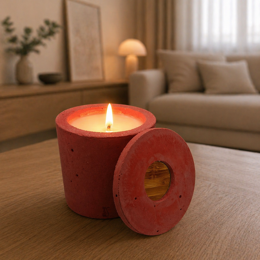 Bougie béton brique terracotta artisanale rechargeable — Parfums de Grasse | Grain de Béton