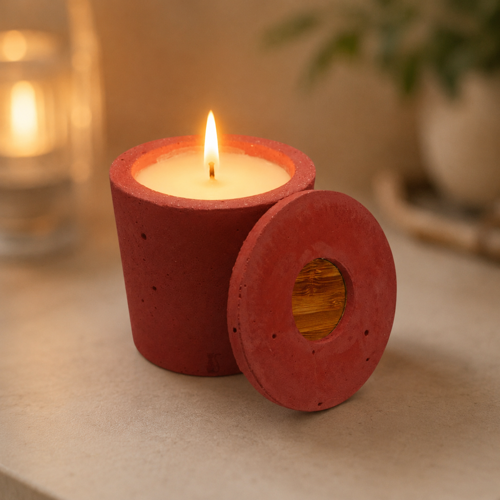 Bougie béton brique terracotta artisanale rechargeable — Parfums de Grasse | Grain de Béton