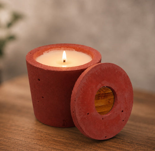 Bougie classique béton brique terracotta flamme — Grain de Béton