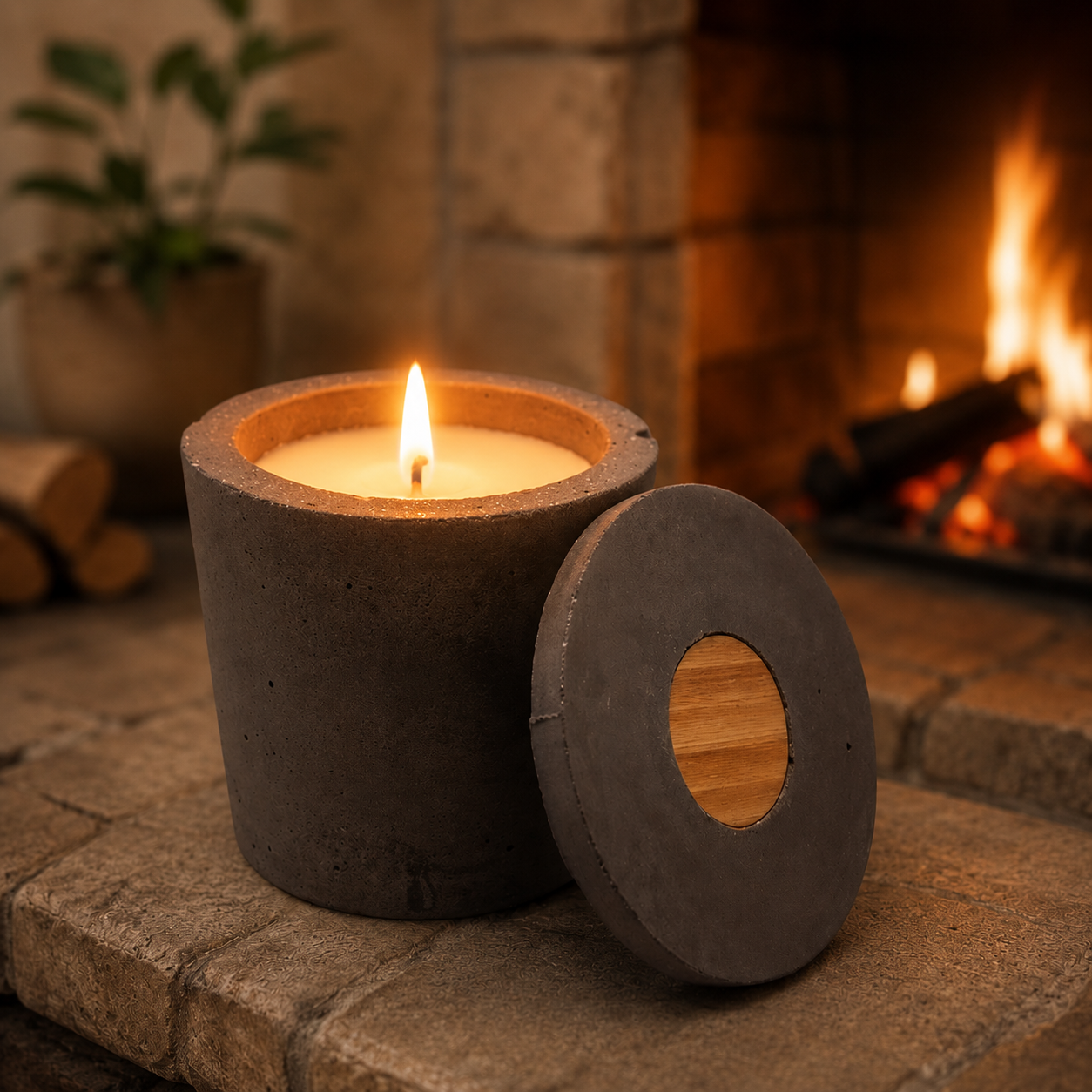 Bougie béton marron artisanale rechargeable — Parfums de Grasse | Grain de Béton