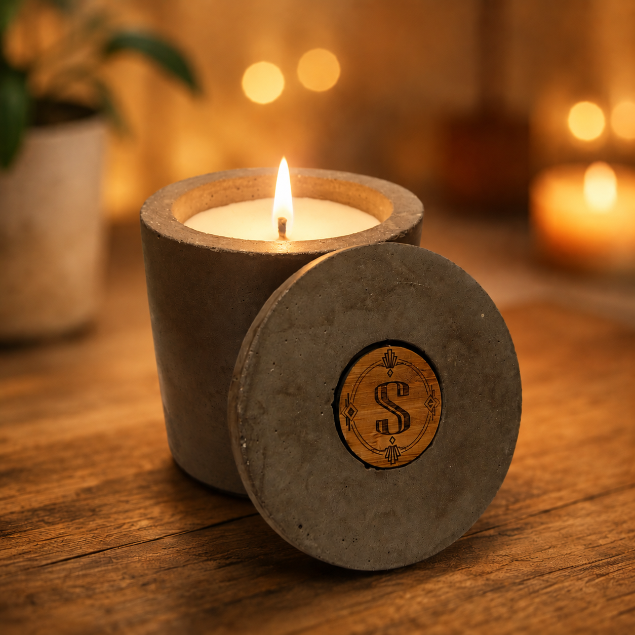 Bougie béton monogramme personnalisable — Gravure initiale | Grain de Béton