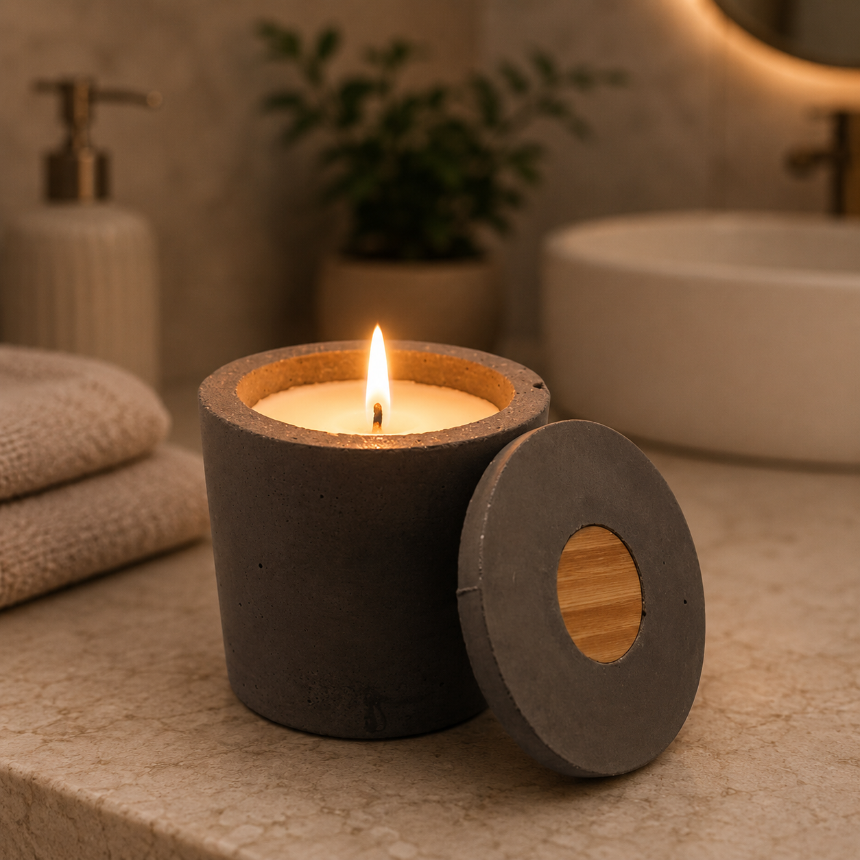 Bougie béton marron artisanale rechargeable — Parfums de Grasse | Grain de Béton
