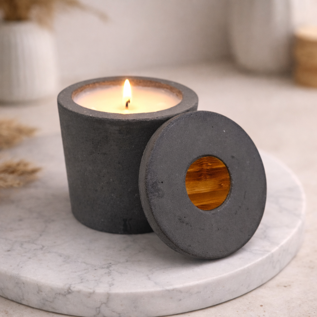 Bougie béton gris anthracite artisanale rechargeable — Parfums de Grasse | Grain de Béton
