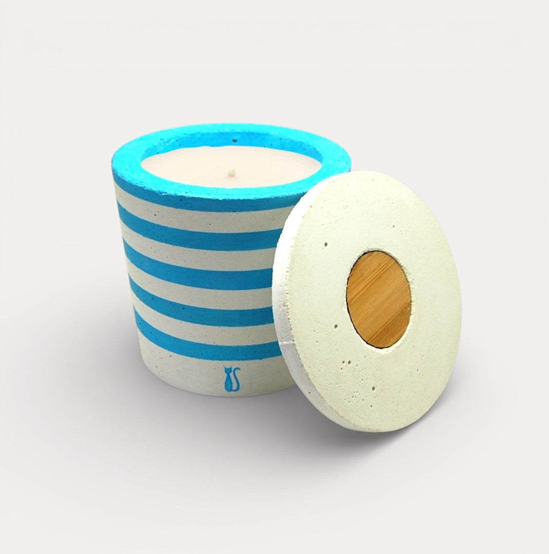 Bougie Marinière Béton Blanc/Bleu Ciel