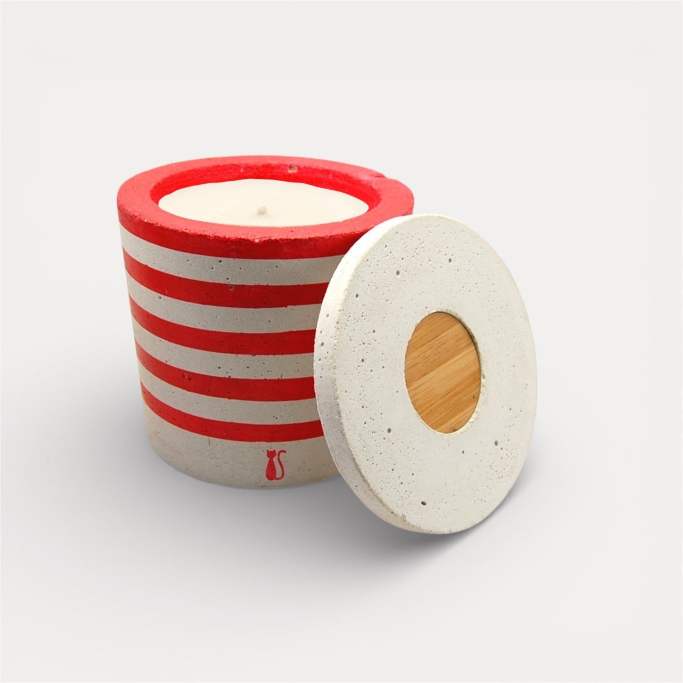 Bougie Marinière Béton Blanc/Rouge